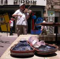 Пожилой репатриант - скрипач на улице в Иерусалиме